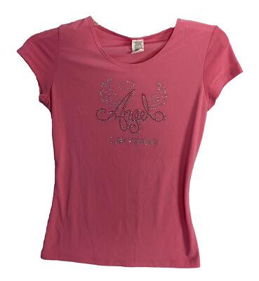 VTG 90s Angel Studded Shirt M Pink Las Vegas Baby Tee Cap Sleeve USA