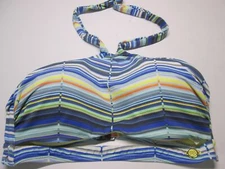 Sunseeker Womens Size 6 Bikini Top Blue Multi Wireless Lined Halter Striped