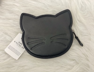Coach Halloween Black Cat Zip Coin Card Case Smooth Leather CN003