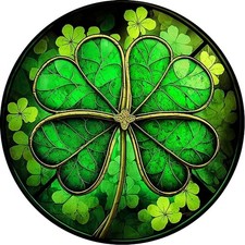 Round Metal Sign St Patrick's Day Four Leaf Clover Sign, 8 x 8 Inch