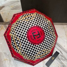 Fendi Women's Fashion Umbrella Red Black White Check Print Gold Accent