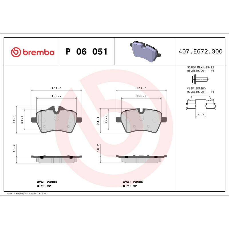 Brembo Bremsbelagsatz, Scheibenbremse P 06 051 Für Mini - Bild 3