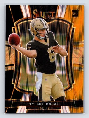 2025 Panini Select #141 Tyler Shough Black and Orange Prizm Shock RC Saints