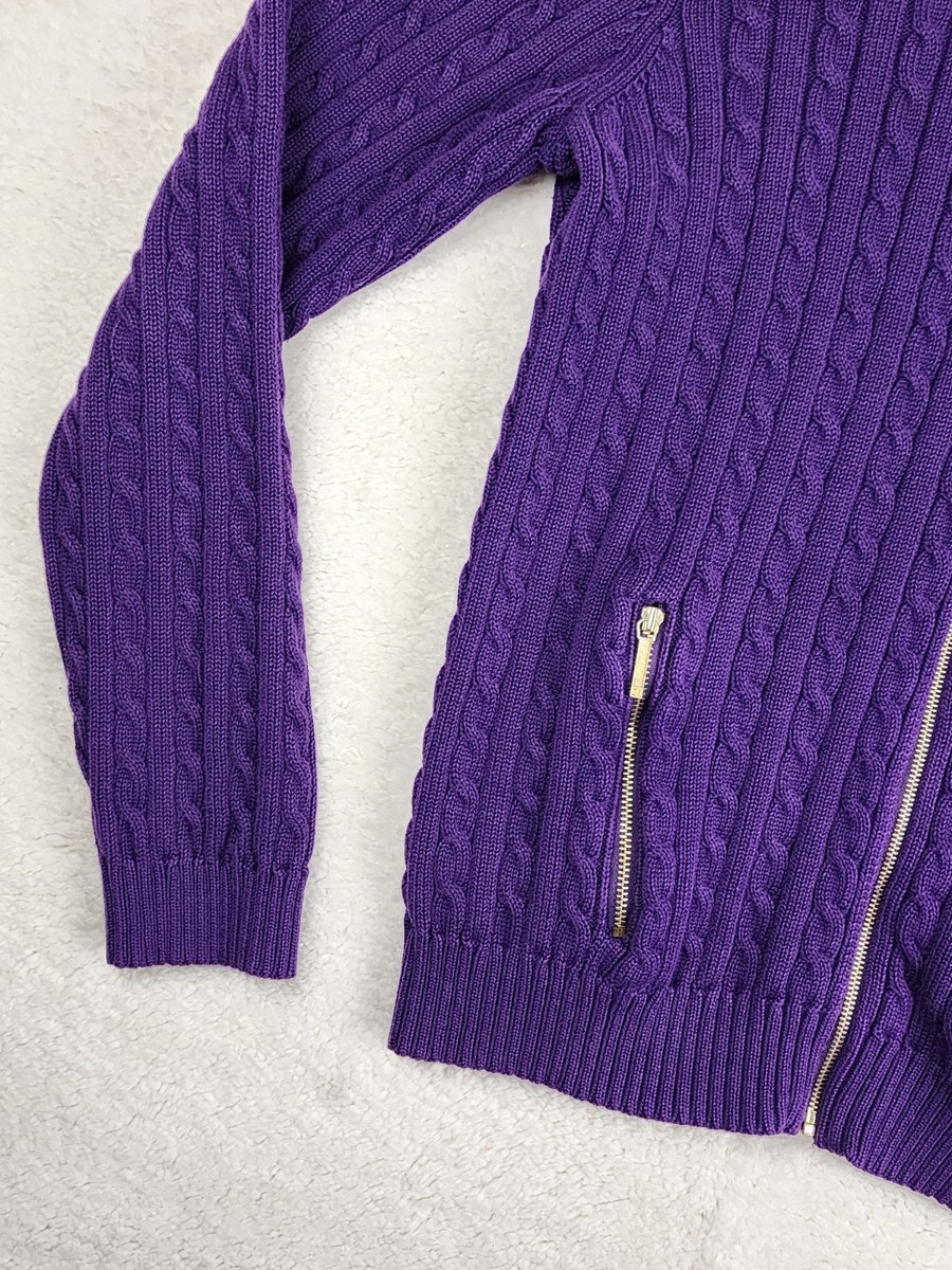 Ralph Lauren Purple Cable Knit Full Zip Sweater Cardigan RLL