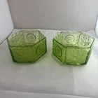 Indiana Glass Green Depression Glass Eagles & Stars Set Of 2 Patriotic MCM