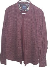 Ricky Singh Denim  Flower Large Red/White 100 Cotton Button Down Shirt