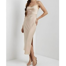 BHLDN Cali Satin Charmeuse Slip Dress, Oyster, 8 (US)