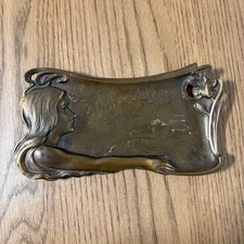 Antique Bradley & Hubbard Art Nouveau Bronze Tray Lady & Lily Design #2246