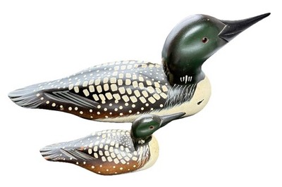 Working Loon Decoy's Folk Art Hand Carved and Painted Signed by Artist J. Hill