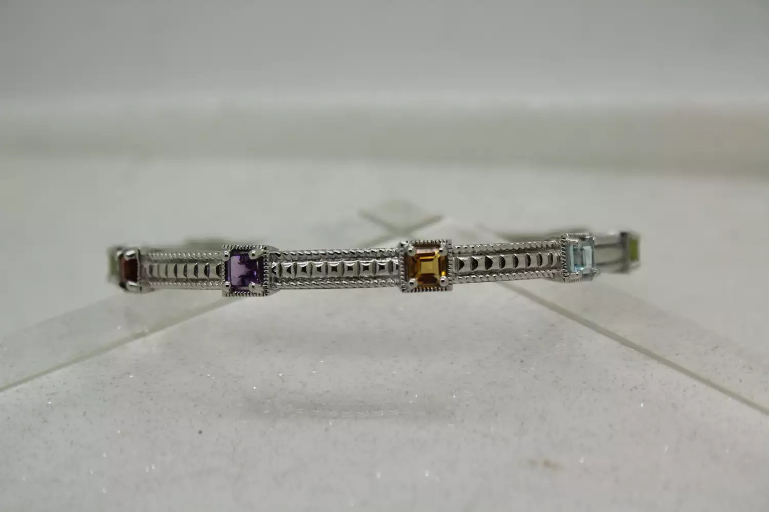 Signed ISP S.S. MULTI GEMSTONE BANGLE bracelet - image 2