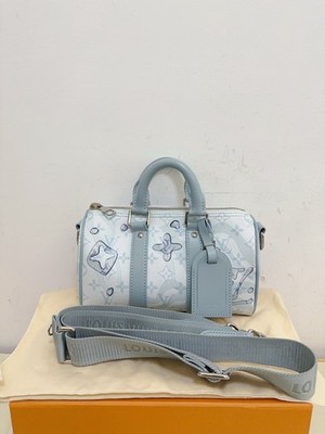 Louis Vuitton Keepall 25 Aquagarden Light Blue Monogram Canvas Crossbody Bag Dut