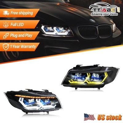 LED Headlights For BMW 3Series E90 E91 2005-12 2011 Head lamps Yellow&White DRL