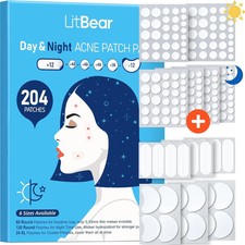 LitBear Acne Pimple Patches- Day and Night 6 Sizes 204 Dots Thin EXP 9/27