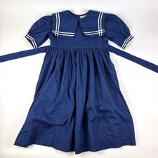 VTG 90s Caroline Classics Sailor Dress Girls Sz 6 Navy White Ties Back Nautical