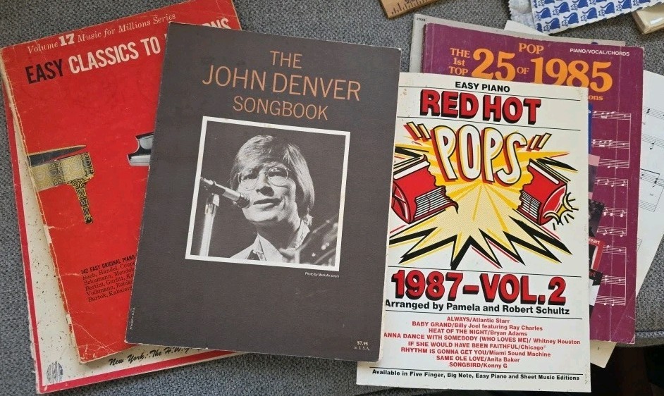 Vintage Sheet Music Lot 6 Books 1970s–1980s Pop Hits, Piano, John Denver Classic