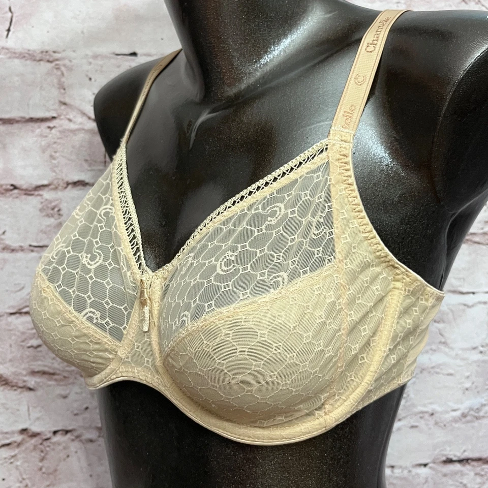 Sujetador Chantelle 36D C Chic 3582 Soporte Completo Cobertura Encaje Sin Acolchado Beige Foto 3 de 4