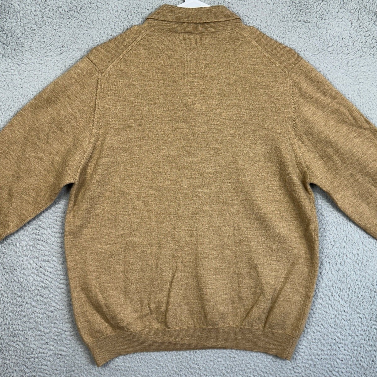 Brooks Brothers 346 Merino Wool Polo Sweater Mens Medium Tan Long