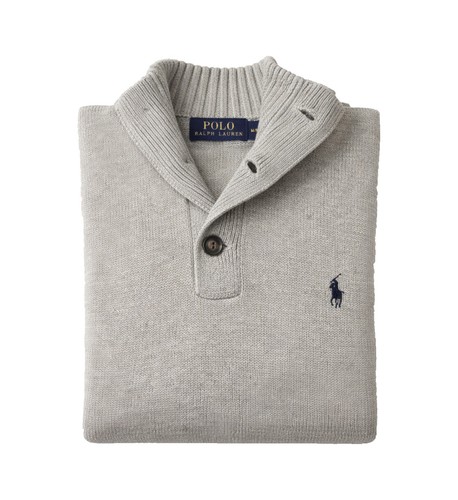 *NOWY - POLO RALPH LAUREN KLASYCZNY BAWEŁNIANY SWETER Z 3 GUZIKAMI - SZARY : S - XL - Zdjęcie 2 z 7