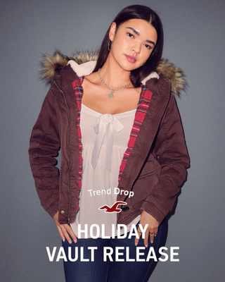 Hollister Holiday Vault Release Brown Twill Faux Fur Trim Hooded