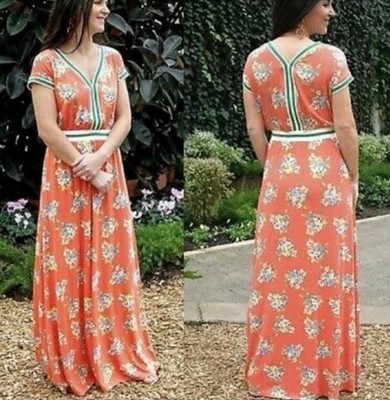 Matilda Jane Lets go together At Ease Maxi Dress Coral Floral Pockets Medium