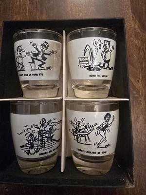 4pk Anchor Hocking Novelty Shot Glasses Mid Century Original Packaging