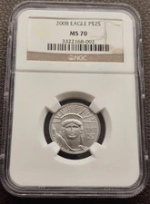 2008 $25 Platinum Eagle MS70 NGC  Perfect Grade 1/4 oz .9995 Scarce Coin