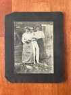 Man with 2 Women Antique Photo On Cardboard 5 x 5