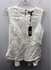 BCBGMAXAZRIA NWT Off White Blossom Embroidered Peplum Top Women's M