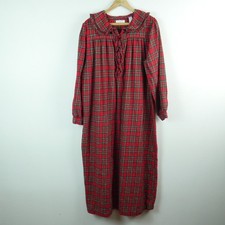 Vintage Large Red Plaid Flannel Nightgown Cotton Prairie Traditional Modest