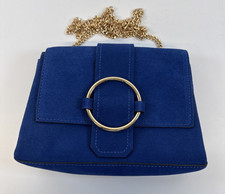 Mango Shoulder Bag Blue Leather Metal Detail Chain Strap Evening Occasion