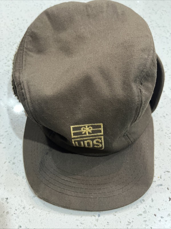 Vintage UPS Brown Unisex Uniform Hat with Ear Flaps Medium Bent Bill