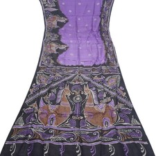 Vintage Dark Lavender Sarees 100 Pure Silk Batik Printed Sari 6YD Craft Fabric