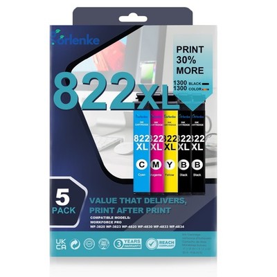 5PK 822XL Ink Cartridges For Epson WF-3820 WF-4820 WF-4833 WF-3823 WF-4830