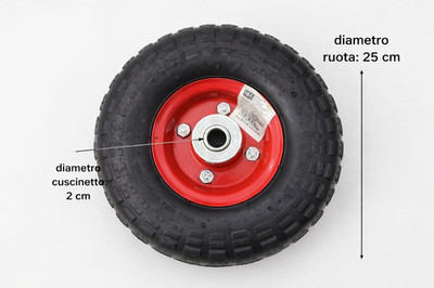 Luftrad für Schubkarre 38/25 cm, Bohrung 20 mm, rote Metallfelge