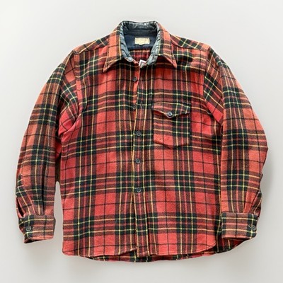 Vintage 60s McGregor Washable Wool Blend Flannel Plaid Shirt Long Sleeve L USA 