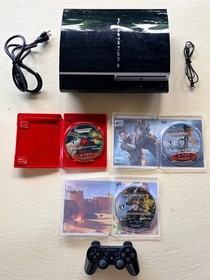 Sony PlayStation 3 Fat Console + Controller + Uncharted Trilogy + Cables/TESTED