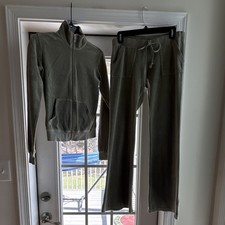 Juicy Couture Vintage Sage Green Velour Women's M Jacket  Pants Tracksuit Set