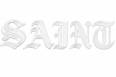 White Old English Gothic SAINT Letter Iron On Patch Set 5pc 3'' Tall Embroidered