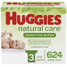 Huggies Natural Care Sensitive Unscented Baby Wipes 3 Refill Packs 624 Total