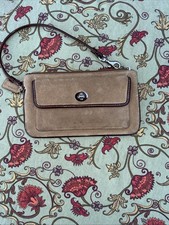 Vntg Coach Legacy Lt Brown Suede Wristlet Front Pocket Turn Lock W/drk Brn trim