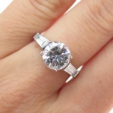 925 Sterling Vintage Round  Tapered Baguette-Cut C Z Engagement Ring Size 6.25