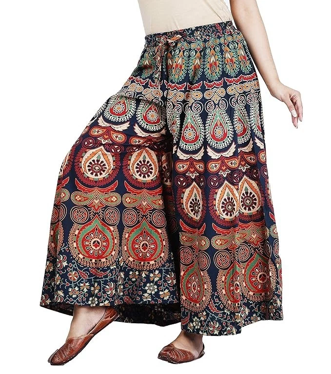 Cotton Jaipuri Plazzo Long Skirt Ethnic Bohemian Style Indian Women Regular wear