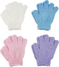 ATB 4 Pairs Exfoliating Gloves for Shower, Bath Mitts for Women, Men, 4 Colors