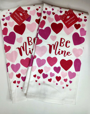 Valentine Be Mine Hearts Kitchen Towel Dual Sided Weave 100% Cotton by Ritz