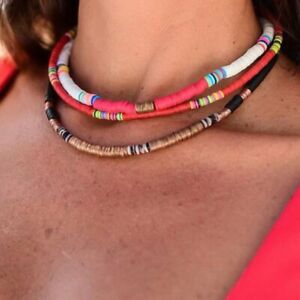 Retro Boho Polymer Multi-Color Clay Choker Beads Necklace Women Beach Gifts