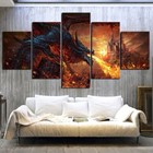 Spilt fire dragon Castle Games Canvas Prints Painting Wall Art Home Decor 5PCS