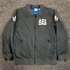 Adidas Jacket Boys Small Black Trefoil Logo Patch Back Hit School Casual Pockets