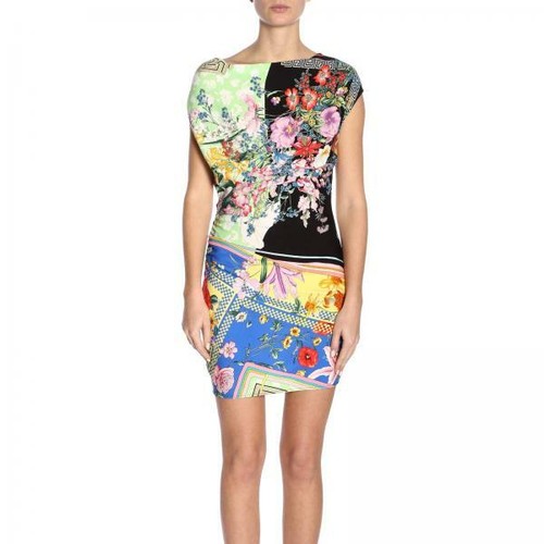 🖤 VERSACE Iconic Floral Print Asymmetric Drape Ruched Bodycon Dress 6 US 42IT - Picture 8 of 10