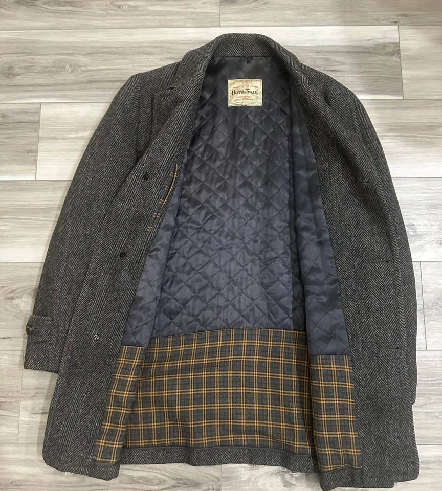 Vintage 1950s Harris Tweed Men's Wool Salt And Pepper Overcoat Jacket X-Large - Image 2 of 4