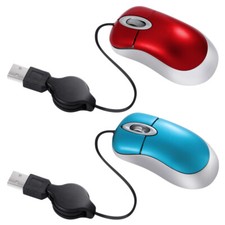 USB Optical Mouse Compact Mini Plug with Retractable Cable for Computers Laptops